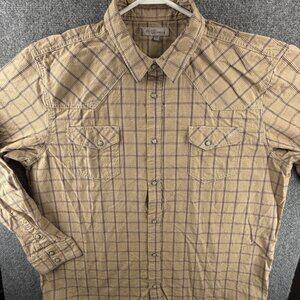 Blue Ranchwear 2XL Beige Long Sleeve Pearl Snap Up Shirt Point Plaid Cotton Men